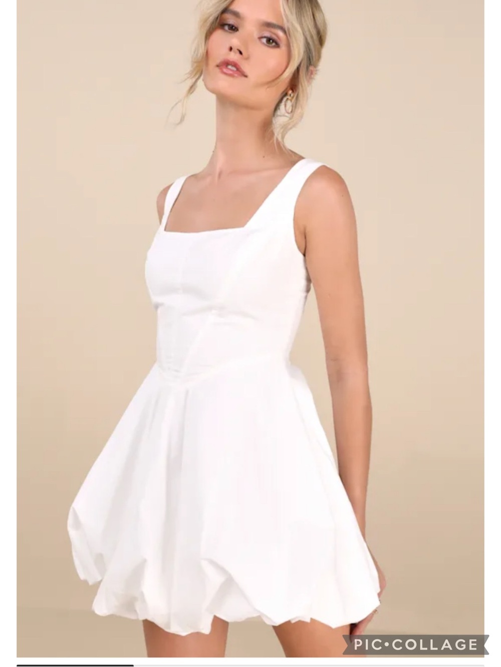 Lulus Madalinde White Bubble Hem Fit & Flare Sleeveless Mini Dress M Party